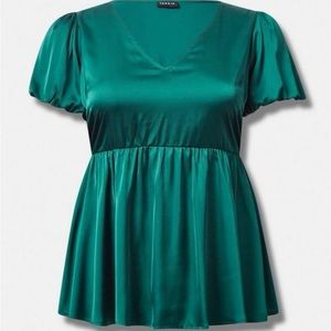 Puff Sleeve Empire Waist Satin Blouse